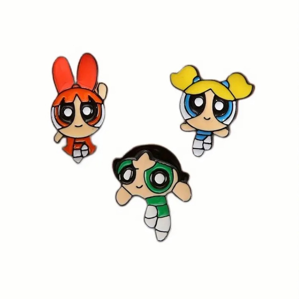 PowerPuff Girls Enamel Pin Set of 3 Blossom Bubbles Buttercup Lapel Pins NEW